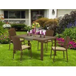 5Pc Outdoor-Furniture Brown Wicker Dining Set, Patio Table, 4 Balcony Backyard Armchair, Cushion