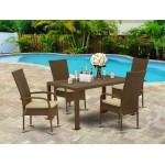 5Pc Outdoor-Furniture Brown Wicker Dining Set, Patio Table, 4 Balcony Backyard Armchair, Cushion