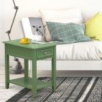 Bedroom Nightstand, 1 Wooden Drawer , Clover Green Finish