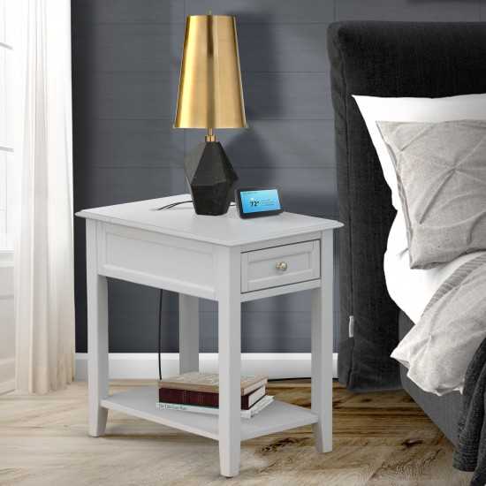 Wood Night Stand For Bedroom, 1 Wooden Drawer, Urban Gray
