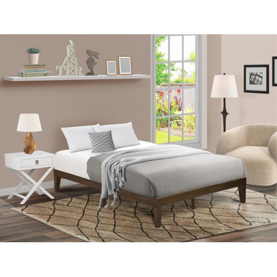 Queen Platform Bed Frame With 4 Solid Wood Legs And 2 Extra Center Legs Walnut
