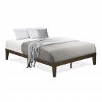 Queen Platform Bed Frame With 4 Solid Wood Legs And 2 Extra Center Legs Walnut