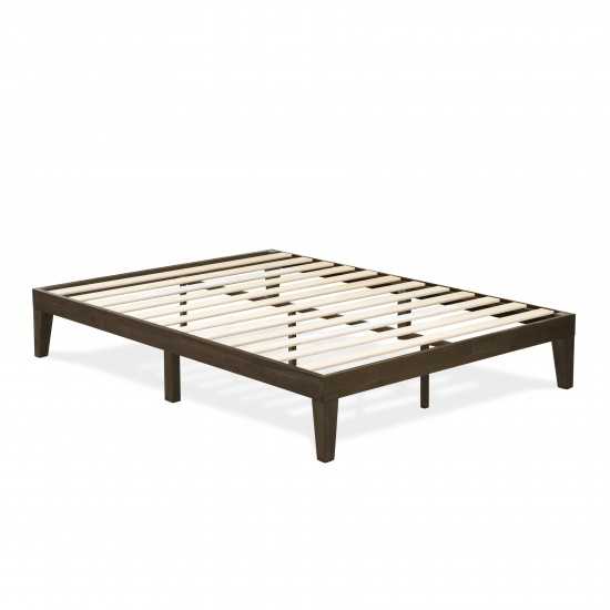 Queen Platform Bed Frame With 4 Solid Wood Legs And 2 Extra Center Legs Walnut