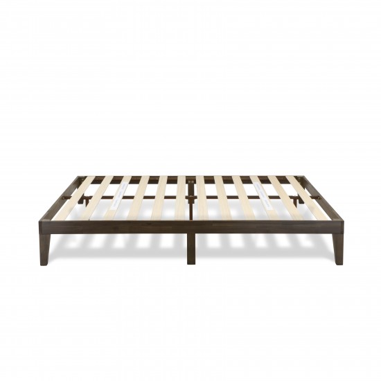 Queen Platform Bed Frame With 4 Solid Wood Legs And 2 Extra Center Legs Walnut