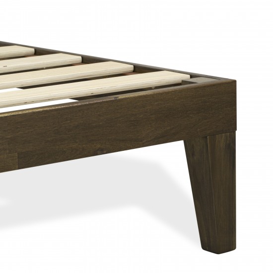 Queen Platform Bed Frame With 4 Solid Wood Legs And 2 Extra Center Legs Walnut