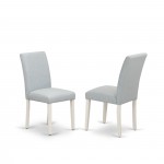 Set Of 2, Wood Chairs- Chairs, Linen White Wood Structure, Baby Blue Seat, Simple Back