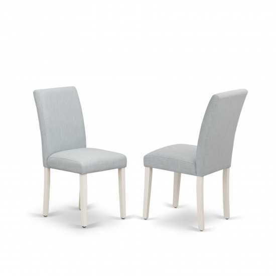 Set Of 2, Wood Chairs- Chairs, Linen White Wood Structure, Baby Blue Seat, Simple Back