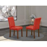 Abbott Parson Chair, Mahogany Leg, Pu Leather Color Firebrick Red - Set Of 2