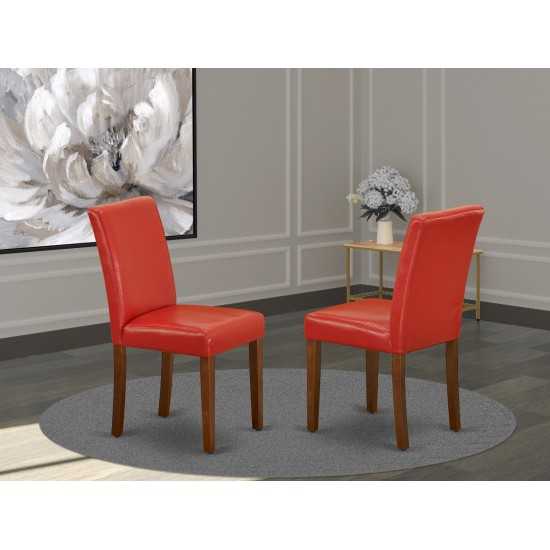 Abbott Parson Chair, Mahogany Leg, Pu Leather Color Firebrick Red - Set Of 2