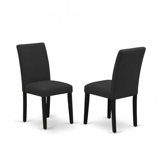 Set Of 2, Parson Chairs- Upholstered Dining Chairs, Black Wooden Structure, Black Seat, Simple Back