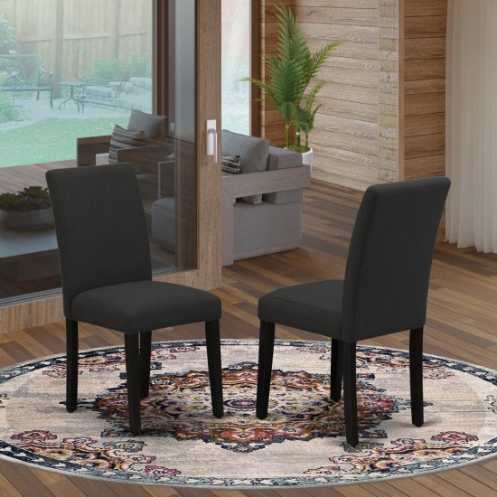 Set Of 2, Parson Chairs- Upholstered Dining Chairs, Black Wooden Structure, Black Seat, Simple Back