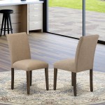 Set Of 2, Wooden Dining Chairs- Upholstered Dining Chair, Distressed Jacobean Hardwood Frame, Light Sable Seat, Simple Back