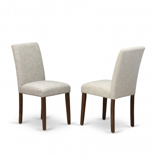 Set Of 2, Upholstered Chair- Dining Chairs, Antique Walnut Hardwood Structure, Doeskin Seat, Simple Back