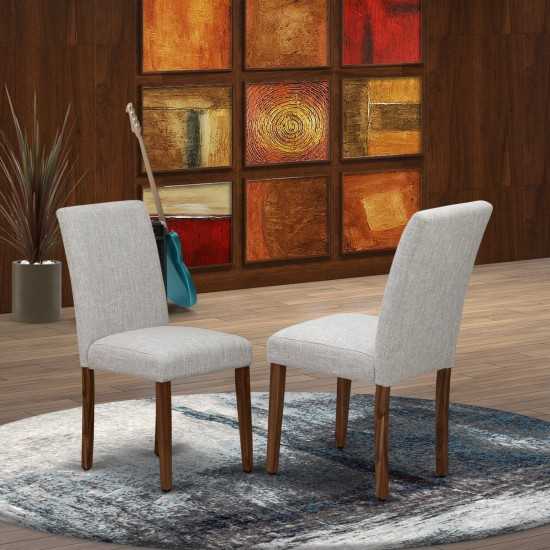 Set Of 2, Upholstered Chair- Dining Chairs, Antique Walnut Hardwood Structure, Doeskin Seat, Simple Back