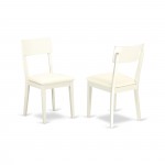 Andy Slat Back Dining Room Chair, Faux Leather Seat In Linen White- Set Of 2