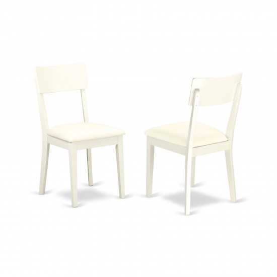 Andy Slat Back Dining Room Chair, Faux Leather Seat In Linen White- Set Of 2