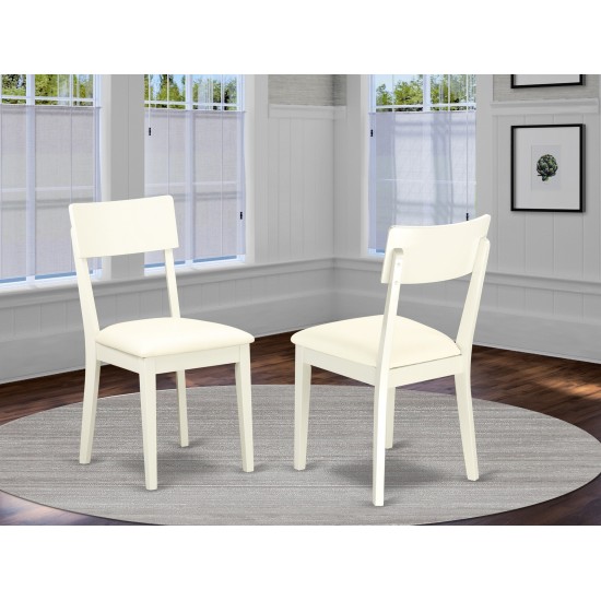 Andy Slat Back Dining Room Chair, Faux Leather Seat In Linen White- Set Of 2