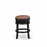 Bar Stool- Backless Stool, Round Shape, Brown Roast Pu Leather Seat, 4 Solid Wood Curved Legs, Stool Counter Height In Black 