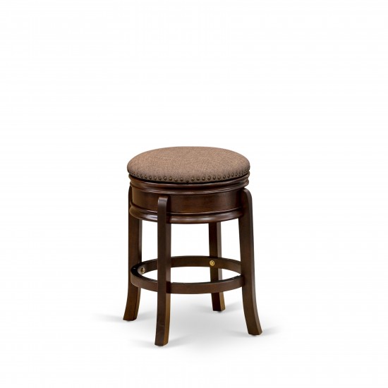 Counter Bar Stool- Small Stool, Round Shape, Mocha Pu Leather Seat, 4 Curved Legs, Stool In Mahogany End