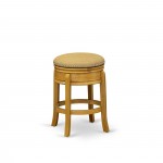 Wood Bar Stool- Stool Counter Height, Round Shape, Vegas Gold Pu Leather Seat, 4 Hardwood Curved Legs, Round Stool In Oak End