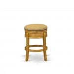 Wood Bar Stool- Stool Counter Height, Round Shape, Vegas Gold Pu Leather Seat, 4 Hardwood Curved Legs, Round Stool In Oak End