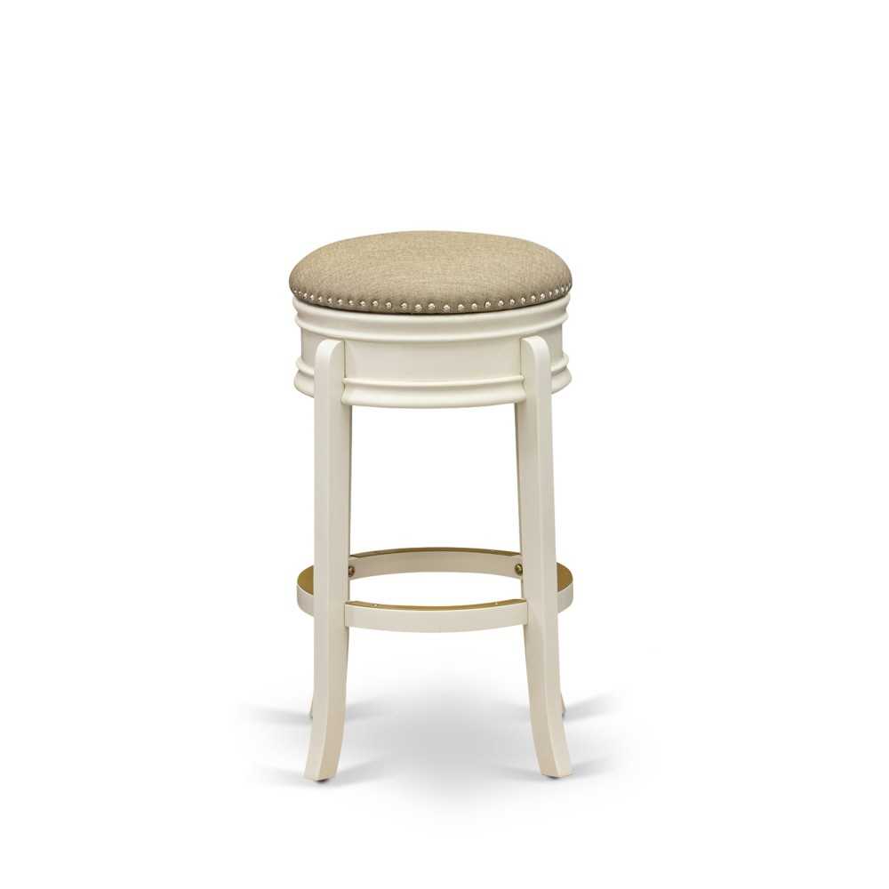 Kitchen Bar Stool- Backless Counter Height Stool, Round Shape, In Linen White