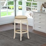 Kitchen Bar Stool- Backless Counter Height Stool, Round Shape, In Linen White