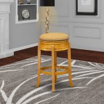 Counter Height Bar Stool - Pu Leather Seat And 4 Wood Curved Legs, Oak Finish