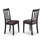 Antique Dining Chair Faux Leather Seat With Black And Cherry Finish - Set Of 2