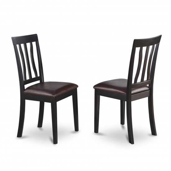 Antique Dining Chair Faux Leather Seat With Black And Cherry Finish - Set Of 2