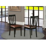 Antique Dining Chair Faux Leather Seat With Black And Cherry Finish - Set Of 2