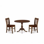 3 Pc Kitchen Dining Set, Mahogany Dropleaf Table, 2 Mahogany Chairs, Slatted Back, Mahogany Finish