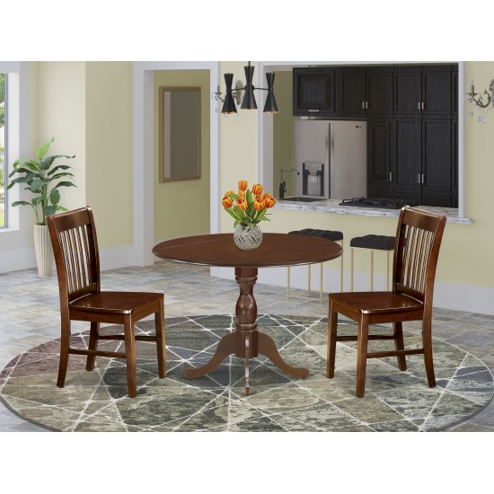 3 Pc Kitchen Dining Set, Mahogany Dropleaf Table, 2 Mahogany Chairs, Slatted Back, Mahogany Finish