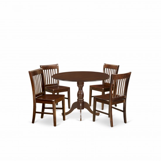 5 Pc Dining Set, Mahogany Dropleaf Table, 4 Mahogany Chairs, Slatted Back, Mahogany Finish