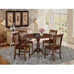 5 Pc Dining Set, Mahogany Dropleaf Table, 4 Mahogany Chairs, Slatted Back, Mahogany Finish