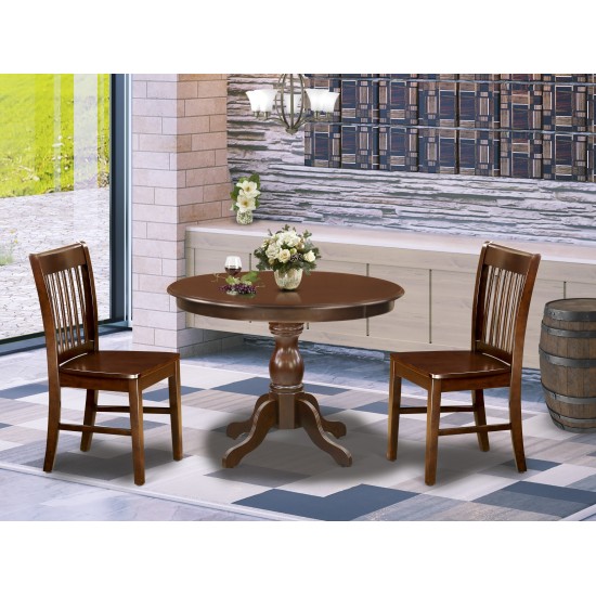 3 Pc Dining Set, Small Kitchen Table, 2 Mahogany & Chairs Button Tufted Back, Nail Heads, Mahogany Finish