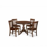 5 Pc Dining Set, Table, 4 Mahogany Wooden Chairs Button Tufted Back, Nail Heads, Mahogany Finish