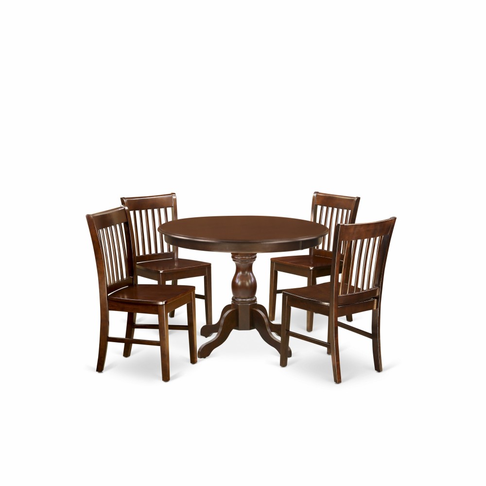 5 Pc Dining Set, Table, 4 Mahogany Wooden Chairs Button Tufted Back, Nail Heads, Mahogany Finish