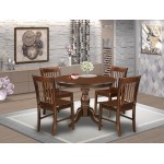 5 Pc Dining Set, Table, 4 Mahogany Wooden Chairs Button Tufted Back, Nail Heads, Mahogany Finish