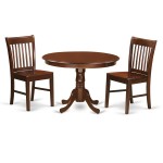 3 Pc Set With A Round Kitchen Table And 2 Wood Dinette Chairs In Mahogany