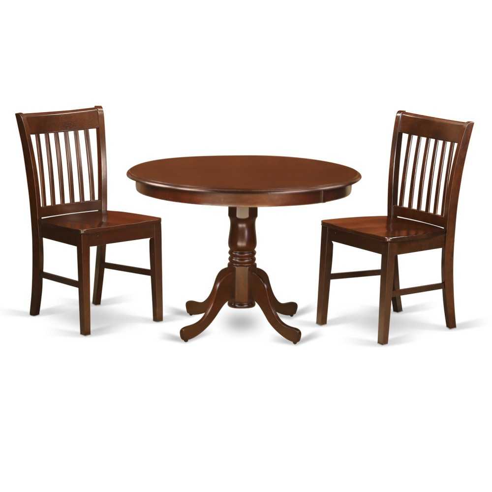 3 Pc Set With A Round Kitchen Table And 2 Wood Dinette Chairs In Mahogany