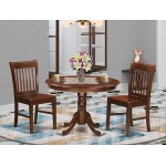 3 Pc Set With A Round Kitchen Table And 2 Wood Dinette Chairs In Mahogany