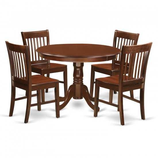 5 Pc Set With A Round Small Table And 4 Wood Dinette Chairs In Mahogany