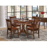 5 Pc Set With A Round Small Table And 4 Wood Dinette Chairs In Mahogany