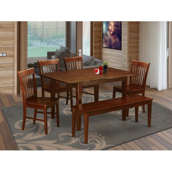 6 Pc Small Kitchen Table Set- Tables And 4 Dining Chairs And Dining Bench