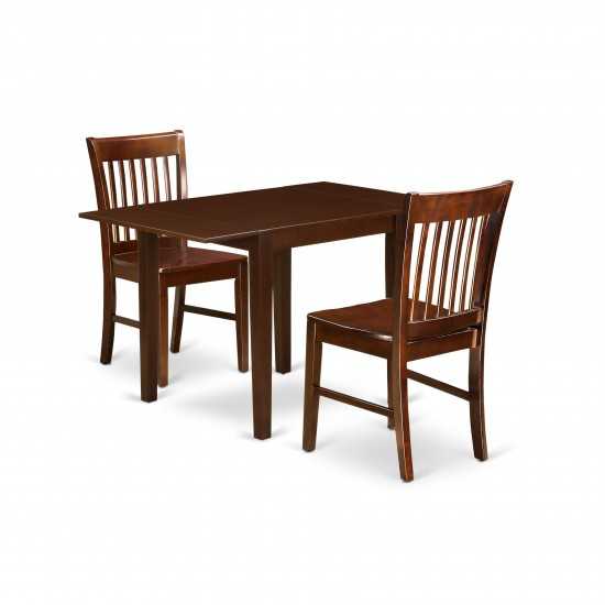 3Pc Dining Set Features A Wood Table, 2 Wooden Chairs, Asian Hardwood Seat, Slat Back, Mahogany Finish