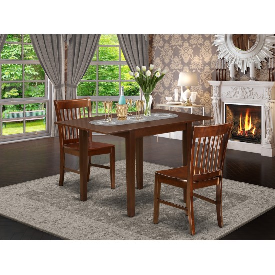 3Pc Dining Set Features A Wood Table, 2 Wooden Chairs, Asian Hardwood Seat, Slat Back, Mahogany Finish