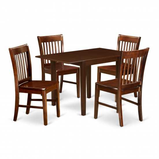 5Pc Dinette Set For Small Spaces, Small Dining Table, 4 Dining Chairs, Hard Wood Seat, Slat Back, Mahogany