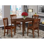 5Pc Dinette Set For Small Spaces, Small Dining Table, 4 Dining Chairs, Hard Wood Seat, Slat Back, Mahogany