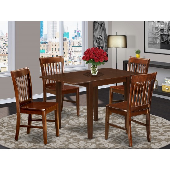 5Pc Dinette Set For Small Spaces, Small Dining Table, 4 Dining Chairs, Hard Wood Seat, Slat Back, Mahogany